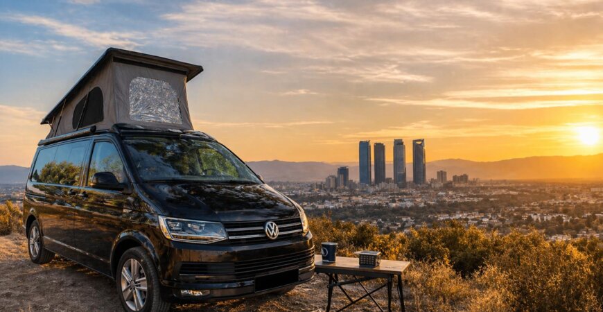 Camperización de furgoneta en Madrid con vistas al atardecer
